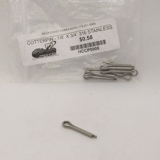 HCCP0008	COTTERPIN - 1/8` X 3/4` 316 STAINLESS
