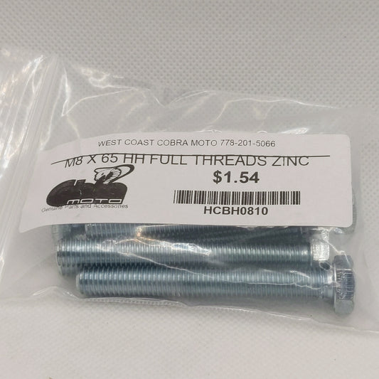 HCBH0810 M8 X 65 HH FULL THREADS ZINC
